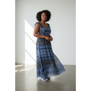 Jessica Simpson Blue Chevron Print Ruffle Maxi Dress Size 6
